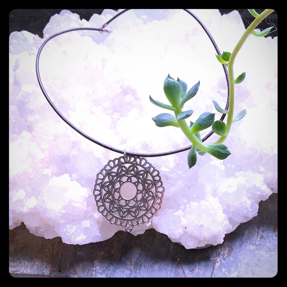 Silver Mandala On a Leather Sterling Necklace